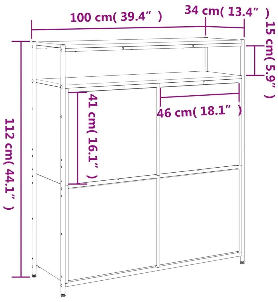 Sapateira c/ 4 gavetas articuladas 100x34x112 cm preto