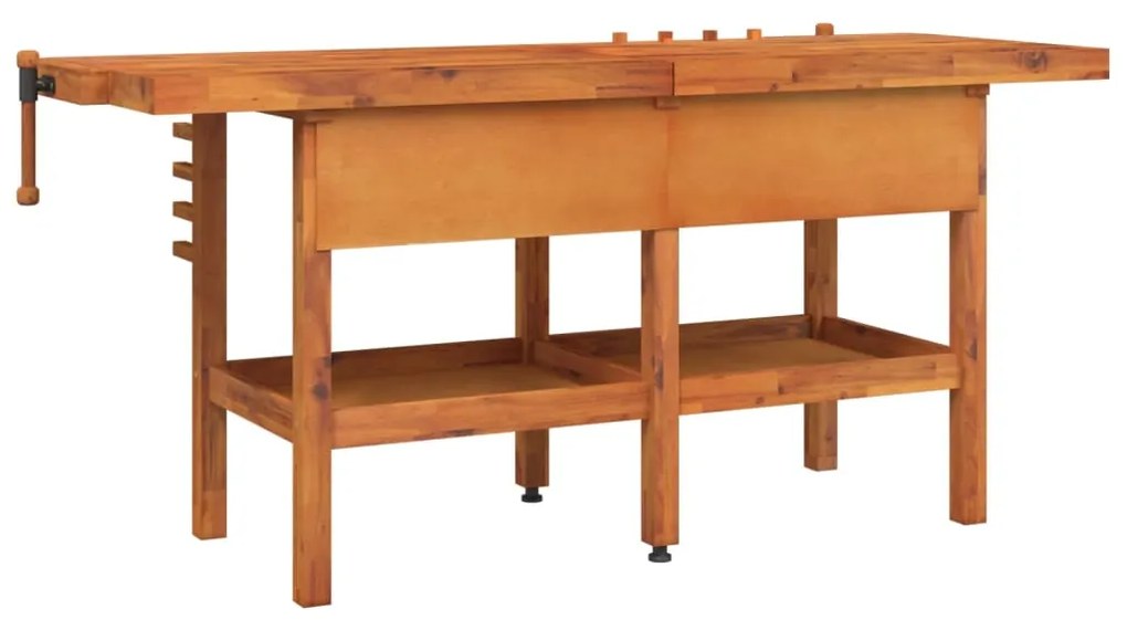 Bancada de trabalho + gavetas/tornos 192x62x83 cm acácia maciça