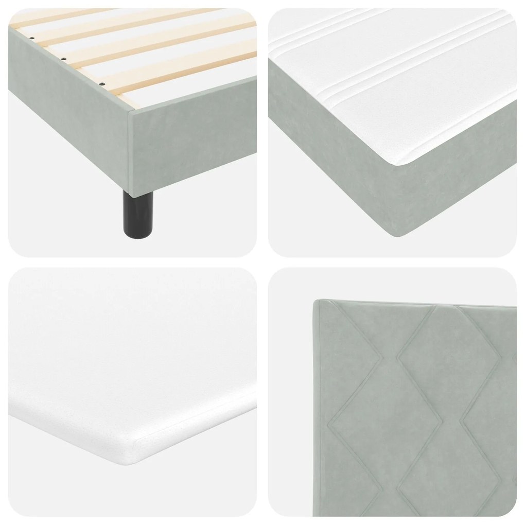 Cama Box com Colchão vidaXL Cinza Claro 120x200 cm Veludo