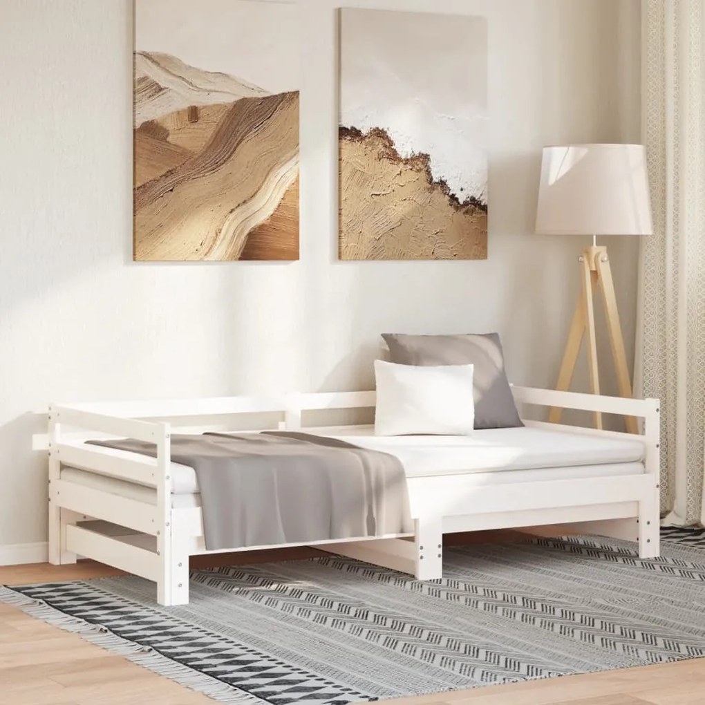 Estrutura sofá-cama de puxar 2x(90x200) cm pinho maciço branco