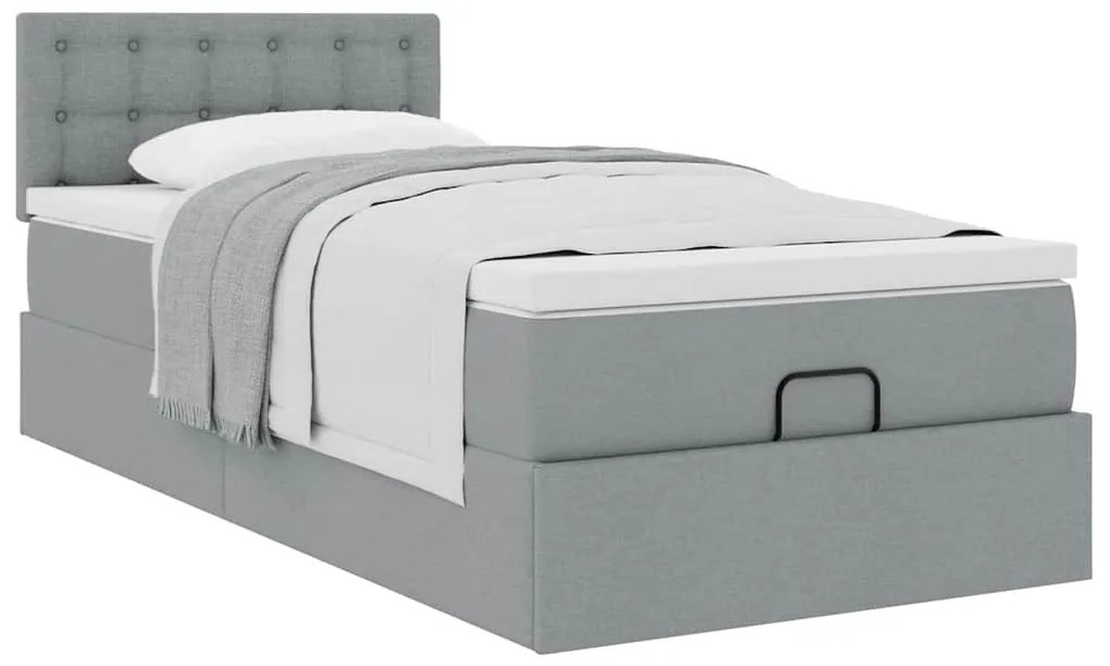 Estrutura cama otomana colchão 90x190 cm tecido cinzento claro