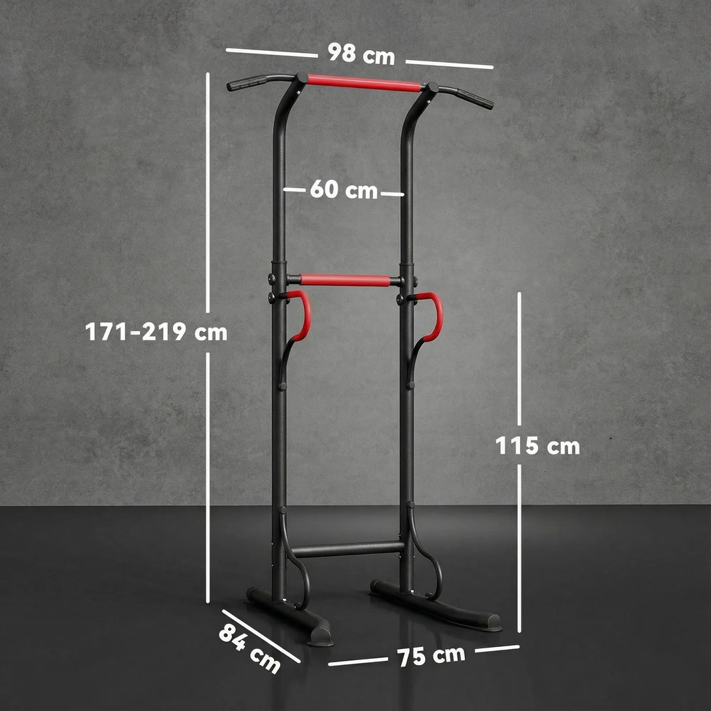 Barra de Elevações com Altura Ajustável Estação de Flexões Máquina de Elevações Multifuncional para Treino de Força 98x84x171-219 cm Preto