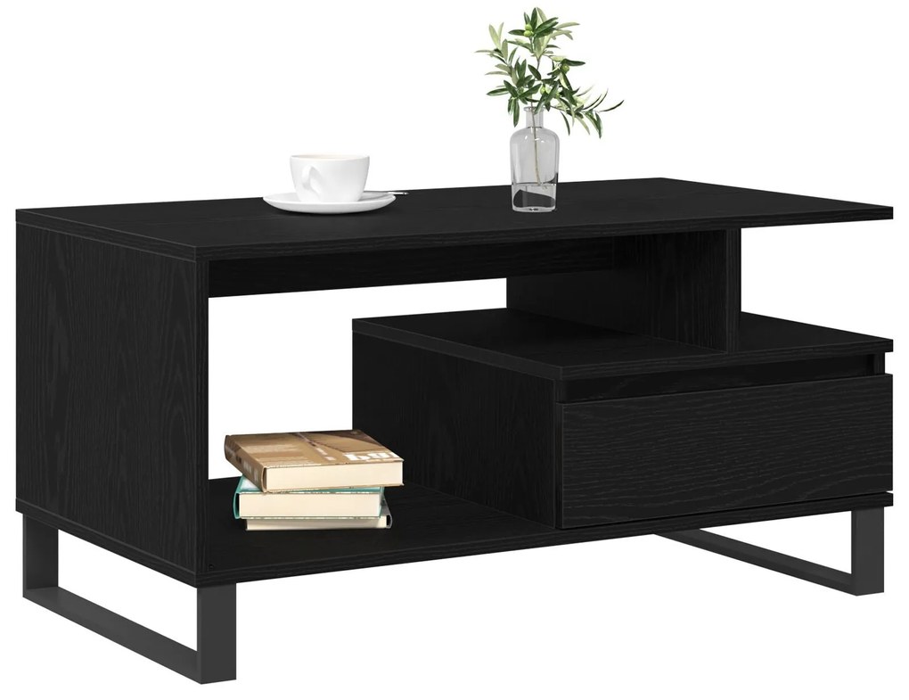 Mesa de Centro vidaXL Preto Carvalho 90x49x45 cm Madeira de Engenharia
