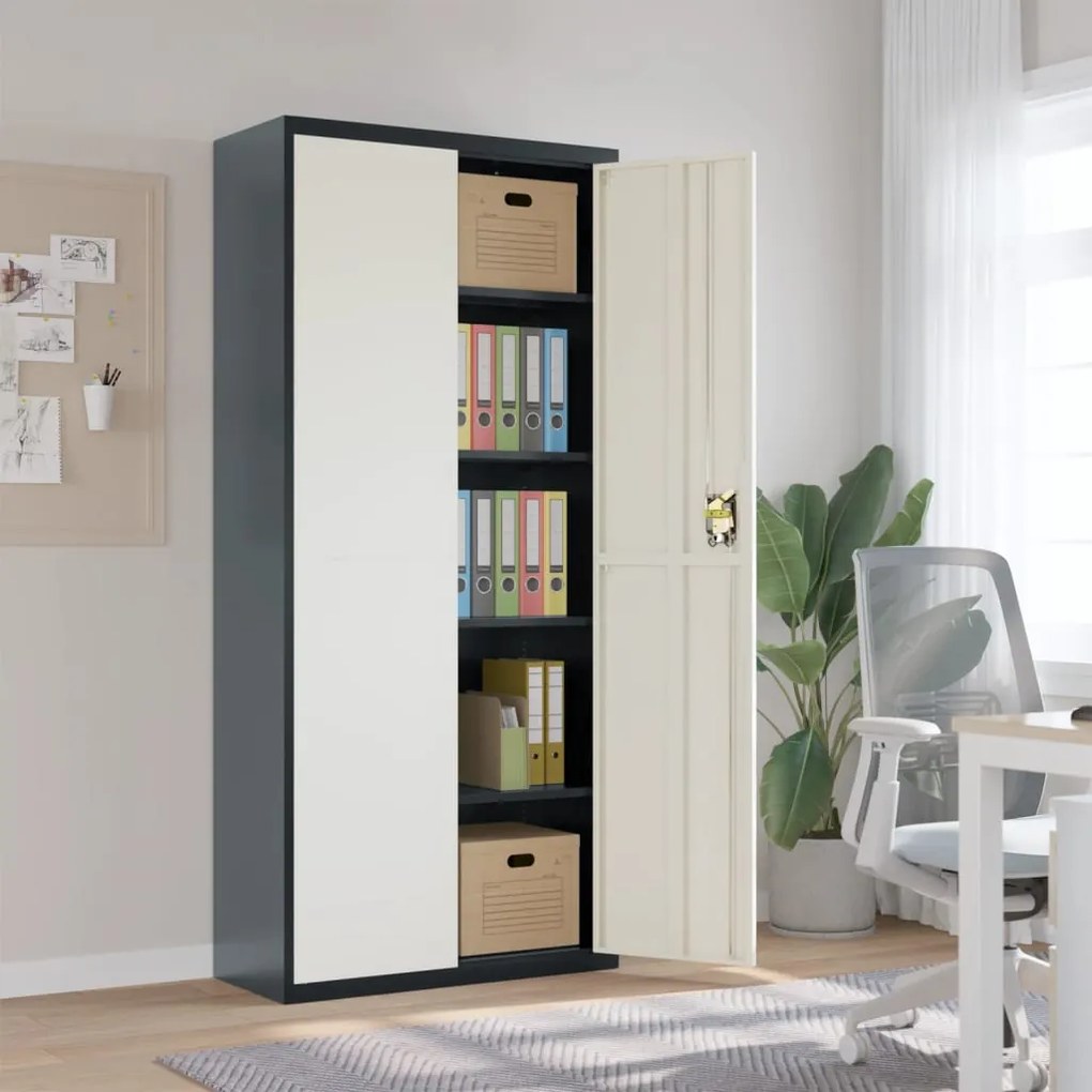 vidaXL Arquivador 90x40x200 cm aço antracite e branco