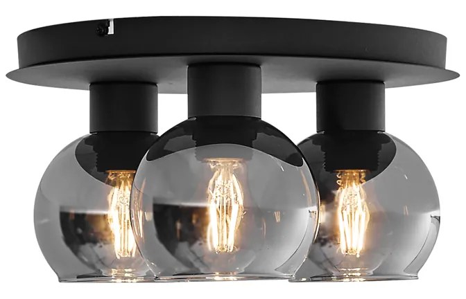 LED Plafon Inteligente Preto com Vidro Fumado 3-Luzes Incl. WiFi A60 - Vidro Art Deco