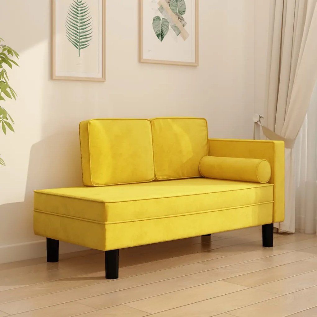340710 vidaXL Chaise longue com almofadões e rolo veludo amarelo