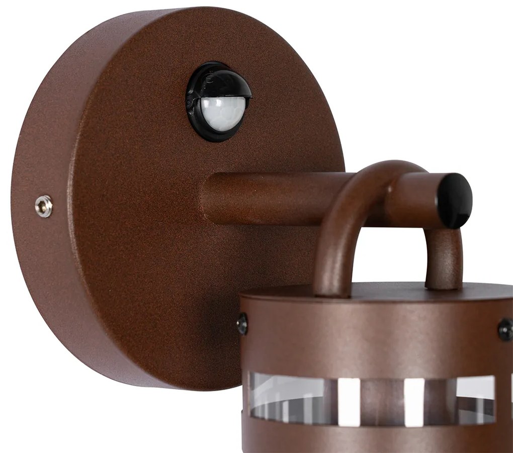 Candeeiro de parede exterior castanho ferrugem IP44 com sensor de movimento - Ruben
