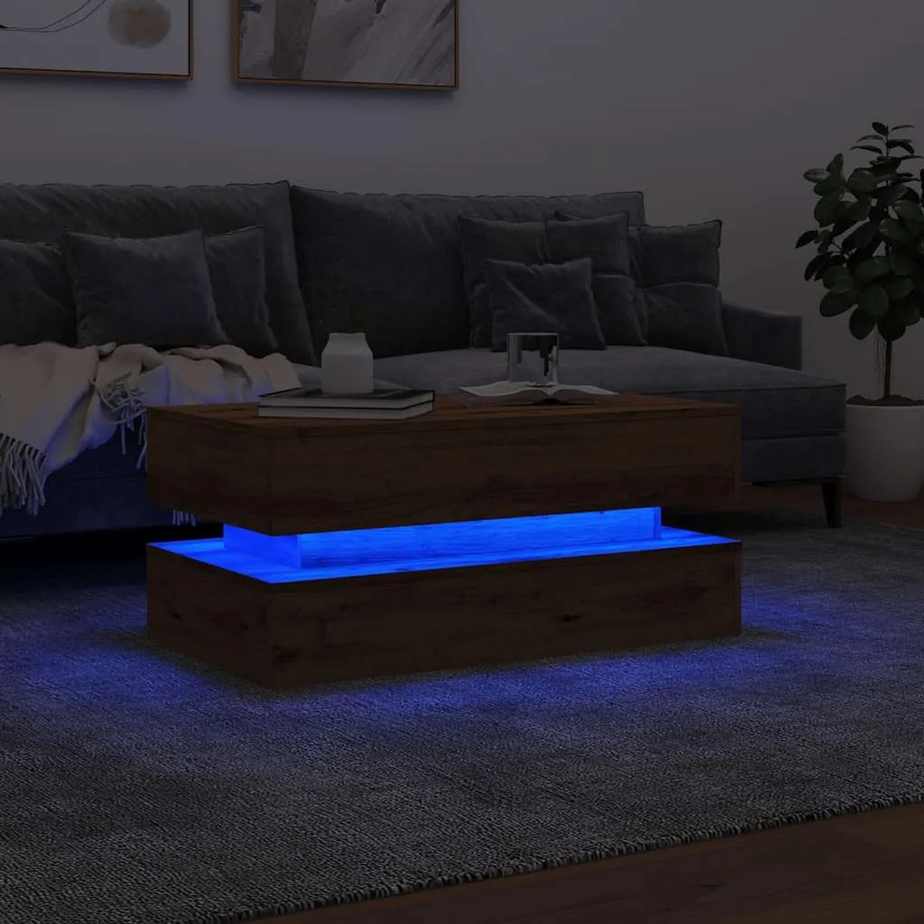 Mesa de centro com luzes LED 90x50x40 cm carvalho artisiano