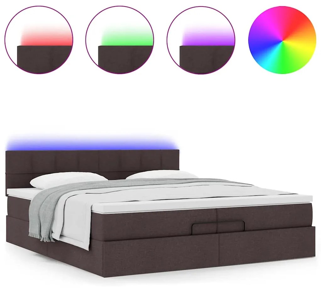 Estrutura de cama otomana com colchões tecido castanho escuro