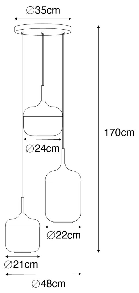 Candeeiro de suspensão preto com dourado e vidro fumê 3-luzes redondo - Kyan