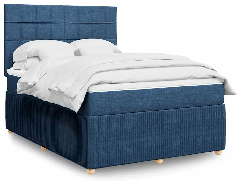 vidaXL Cama com molas/colchão 160x200 cm tecido azul