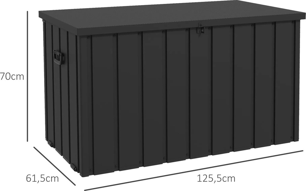 Baú de Armazenamento Exterior em Aço com 4 Rodas 2 Pegas e Tampa com Ranhura para Cadeado 125,5x61,5x70 cm Cinzento Escuro
