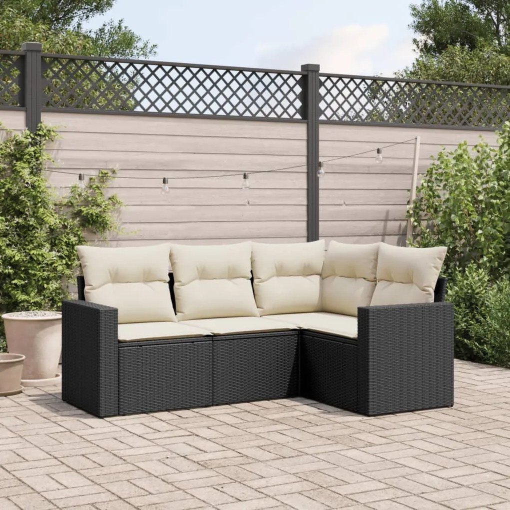 vidaXL 4 pcs conjunto de sofás para jardim c/ almofadões vime PE preto