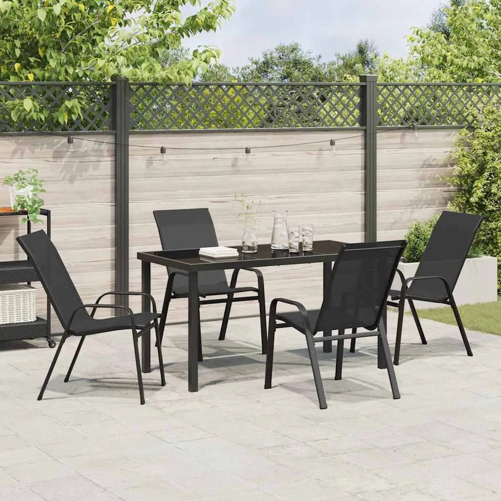 Conjunto de Jantar para Jardim com 5 Peças - Textilene Preto e Aço