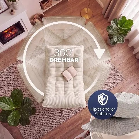 Poltrona em veludo cotelê Aberdeen, ajustável em 5 posições, giratória a 360°, dobrável creme