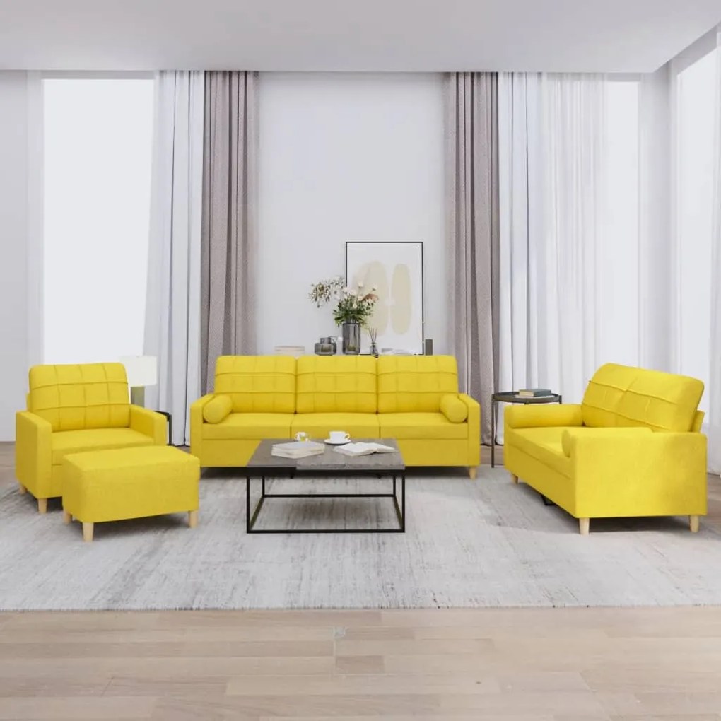 vidaXL 4 pcs conjunto de sofás com almofadas tecido amarelo-claro