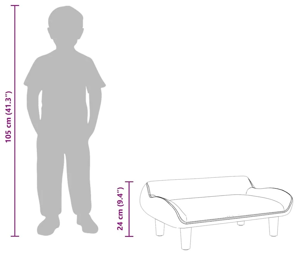 Sofá infantil 70x40x24 cm veludo cinzento-escuro