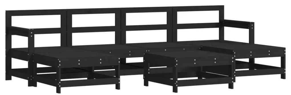 7 pcs conjunto lounge jardim c/ almofadões madeira maciça preto