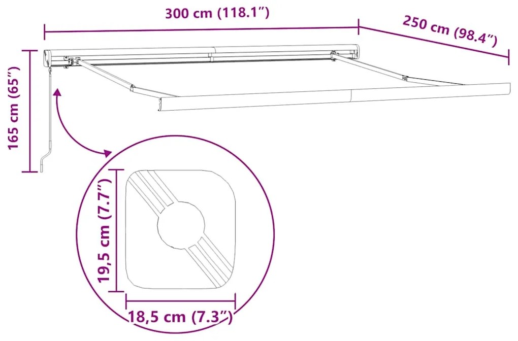 Toldo retrátil 3x2,5 m tecido e alumínio antracite e branco