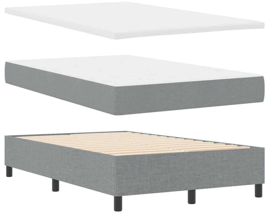 Cama Box Spring com Colchão Cinza Claro Cama Pequena de Tecido