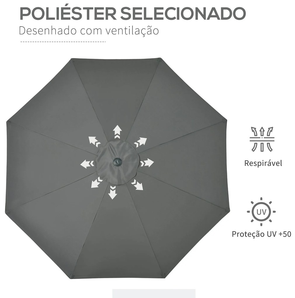 Chapéu de Sol Ø264x253cm com Proteção UV+50 Chapéu de Sol de Alumínio