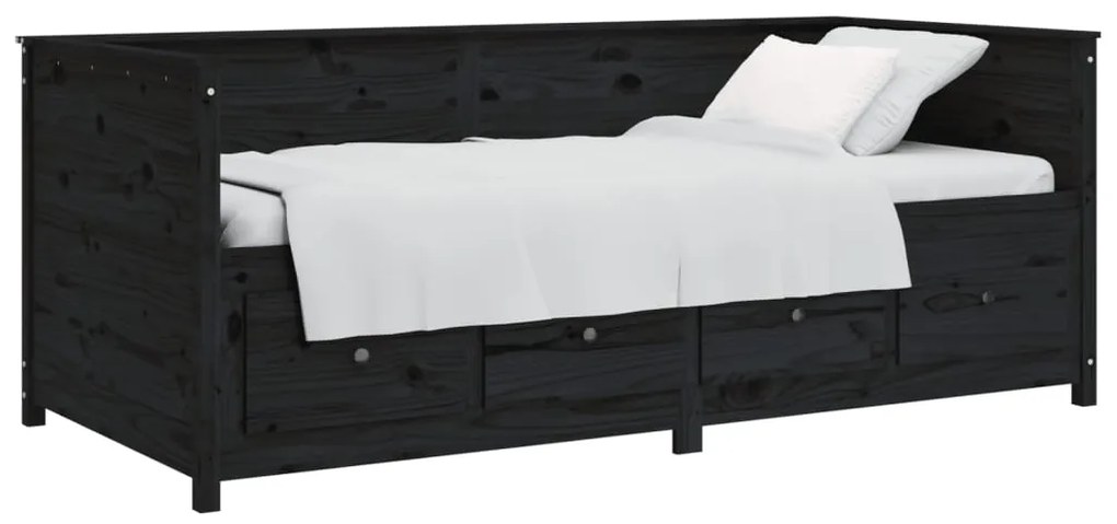 Sofá-cama 100x200 cm madeira de pinho maciça preto