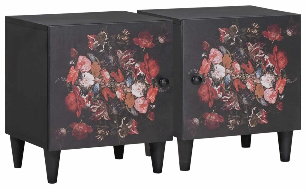 vidaXL Mesa de cabeceira com porta 2 pcs Preto 40 x 33 x 46 cm