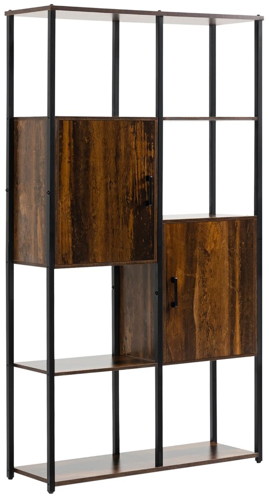 HOMCOM Estante Industrial de 4 Níveis Estante de Madeira com 4 Compartimentos e 2 Armários para Escritório 90x30x159,5cm Marrom | Aosom Portugal