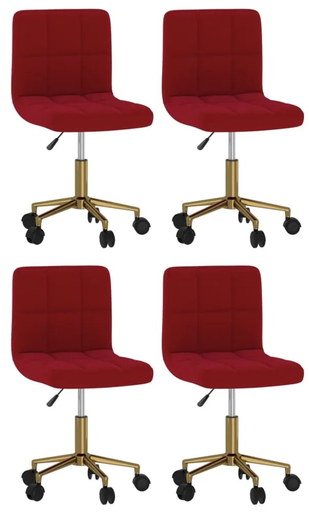 vidaXL Cadeiras de jantar giratórias 4 pcs veludo vermelho tinto
