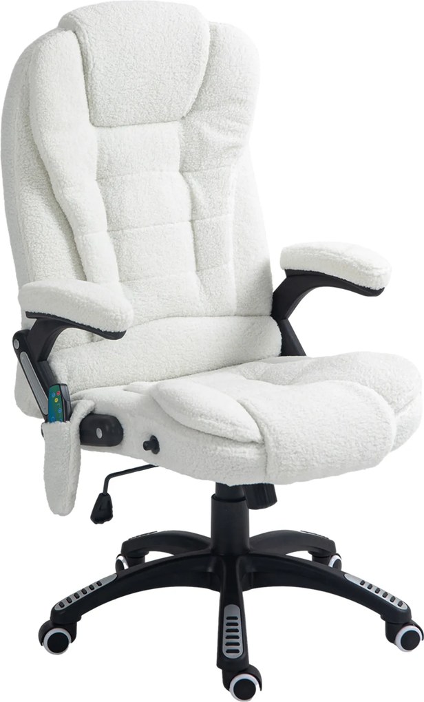 Cadeira de Massagem com 6 Pontos Reclinável até 130° com Função de Aquecimento Tecido em Borrego 67x74x107-116 cm Branco