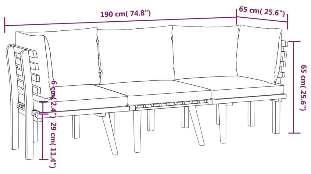 3 pcs conjunto lounge de jardim com almofadões acácia maciça