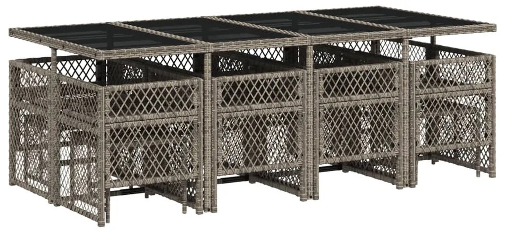 13 pcs conjunto jantar p/ jardim c/ almofadões vime PE cinzento