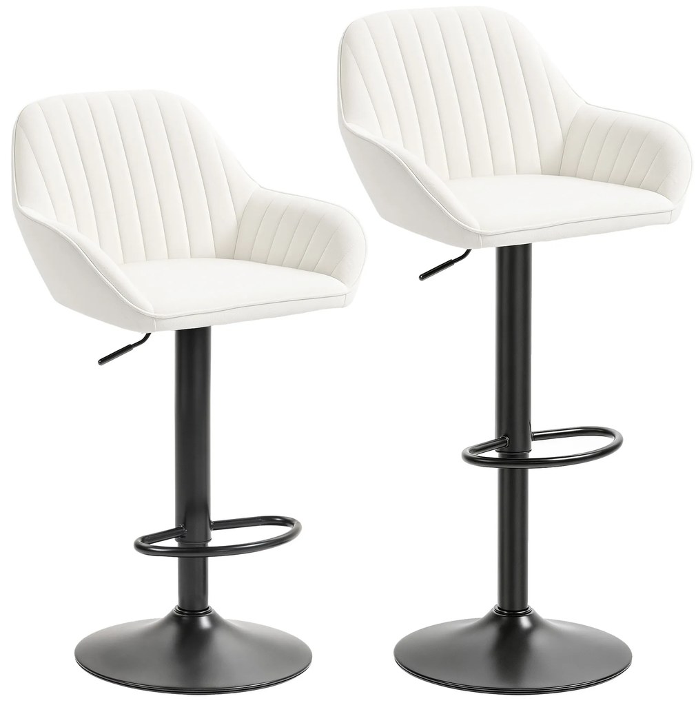 HOMCOM Conjunto de 2 Bancos de Bar Giratórios Bancos Altos de Cozinha com Altura Ajustável 50,5x50x87-107 cm Creme