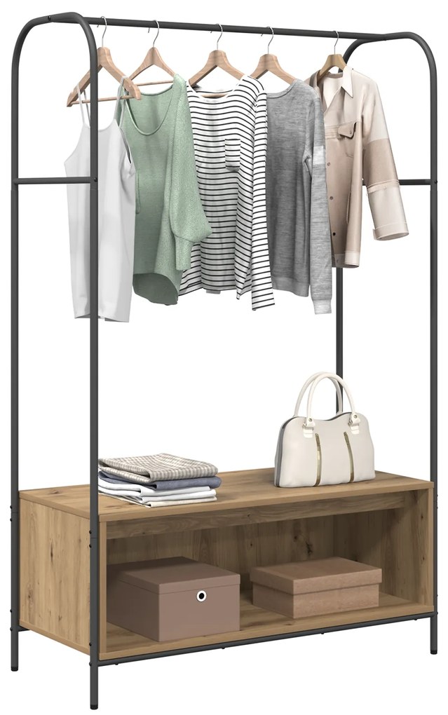 Cabide de Roupas com Prateleiras em Carvalho Artesanal 100x44x160 cm
