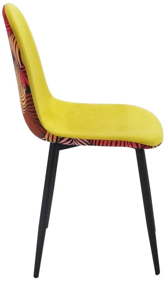 Conjunto 4 Cadeiras jantar HORUS NEW, metal, tecido veludo amarelo com costas florais combinando