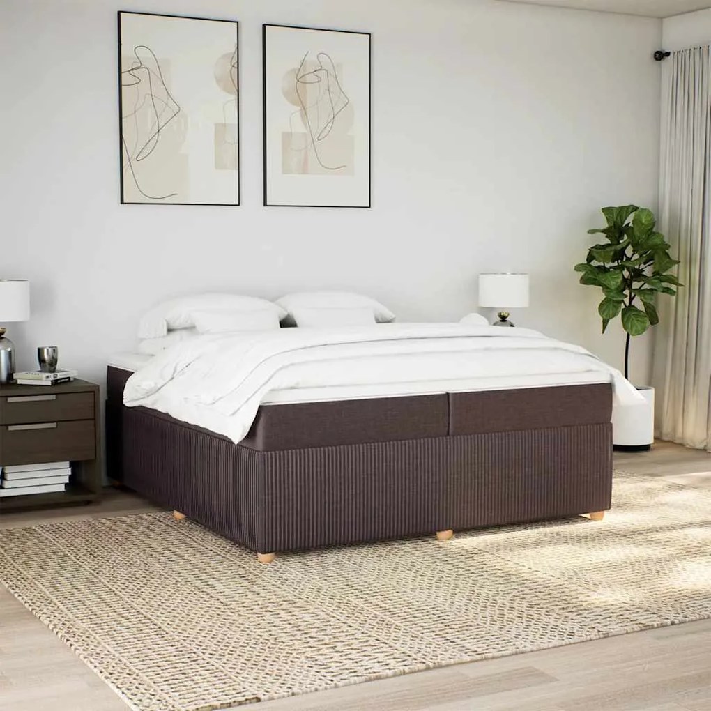 Cama com molas/colchão 200x200 cm tecido castanho-escuro