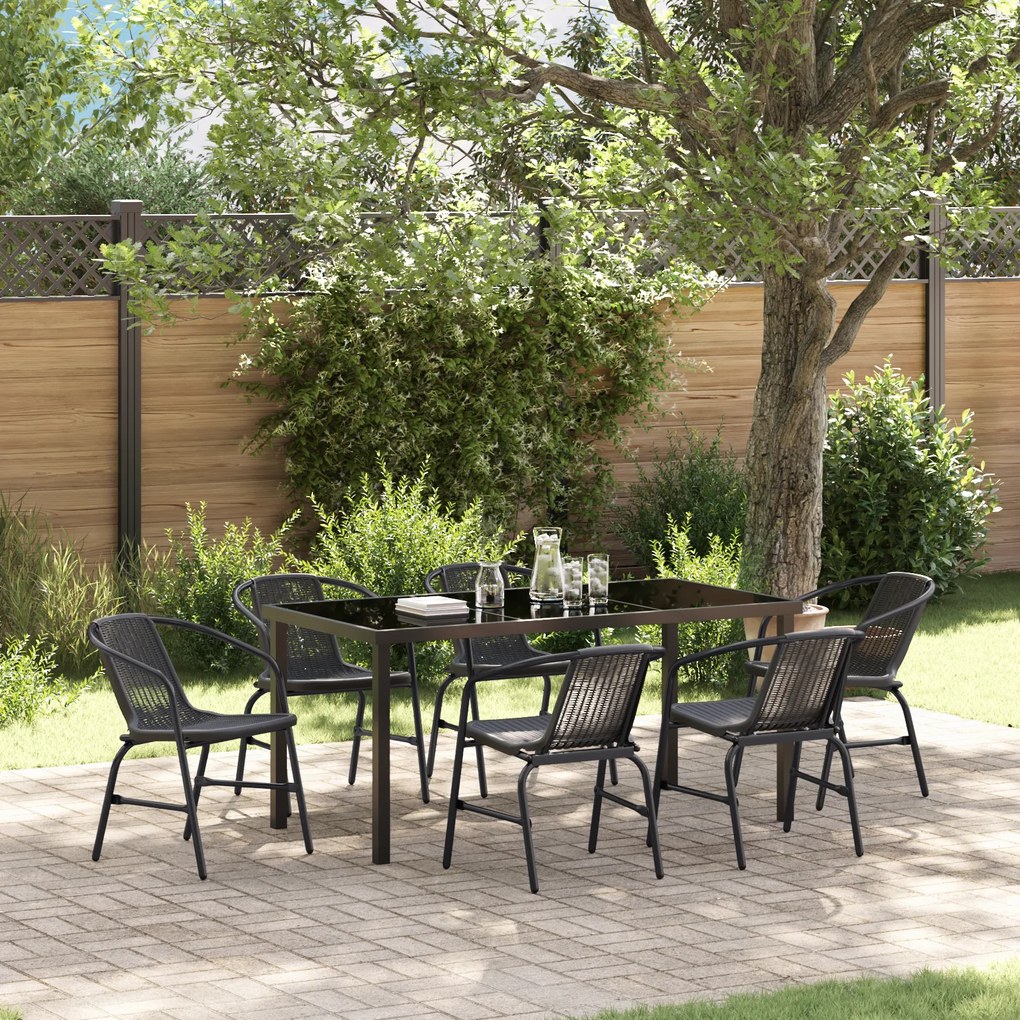 vidaXL Conjunto de Jantar Jardim 7 Peças Vime Plástico Preto