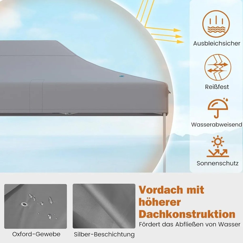 Gazebo dobrável de 3 x 4,5 m com bolsa de rodas e 4 cordas, gazebo pop-up ajustável em altura, gazebo de jardim, azul escuro