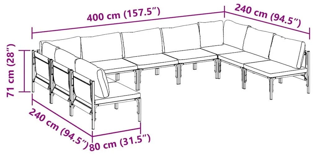 Conjunto de Sofá de Jardim 9 pcs Cinzento-escuro Aço