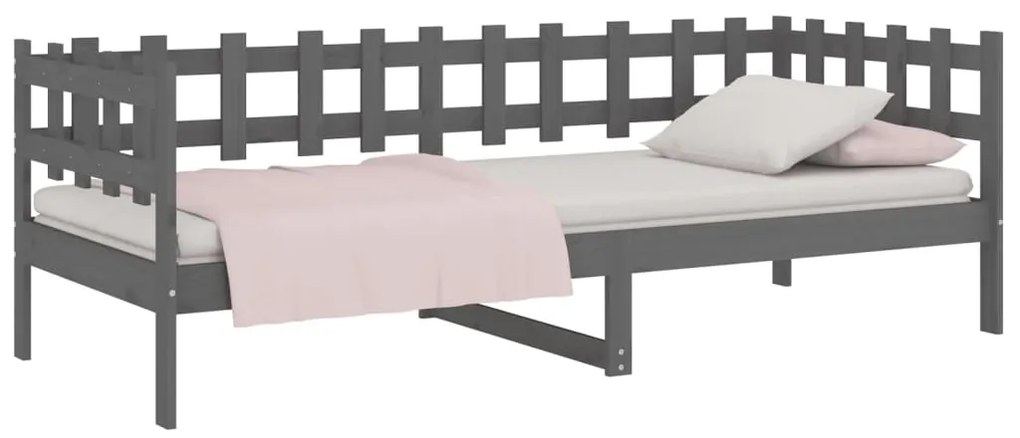 Sofá-cama 90x190 cm madeira de pinho maciça cinzento