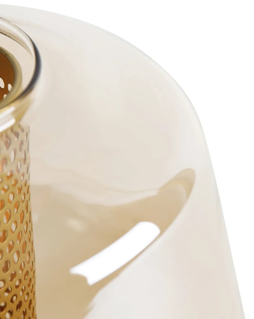 Candeeiro de mesa Art Deco dourado com vidro âmbar 30 cm - Kevin Art Deco