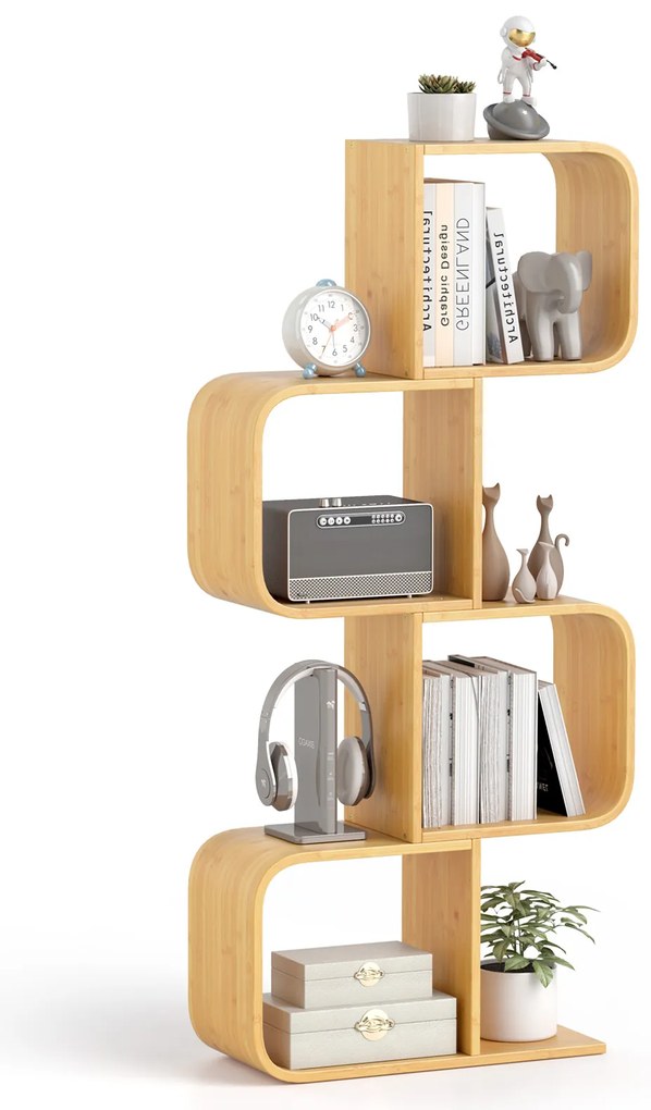 Estante de 3 níveis em formato de S com 3 cubos abertos para sala de estar - Natural