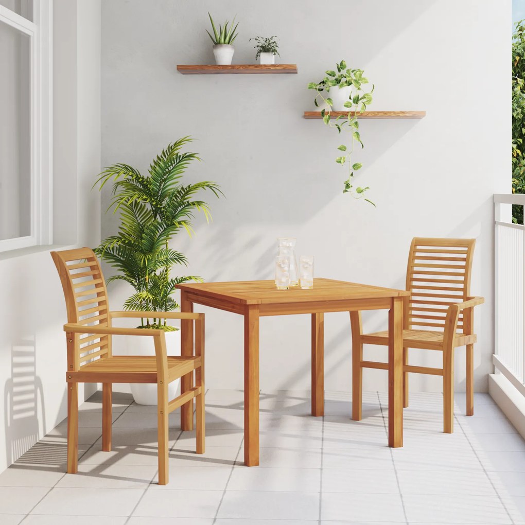 vidaXL Cadeira de Jardim Empilhável 2 pcs Madeira Sólida de Teca