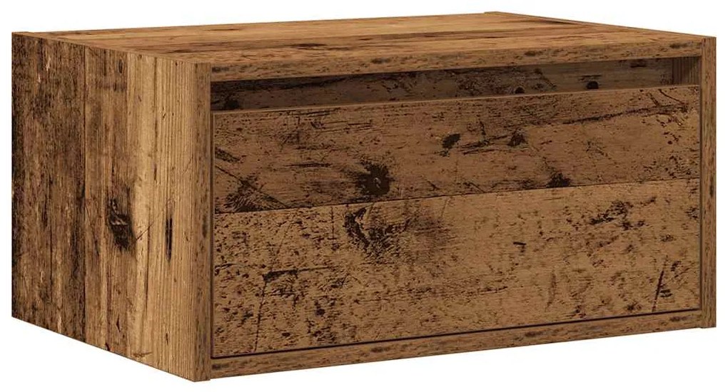 Mesa de cabeceira de parede com luzes LED madeira velha