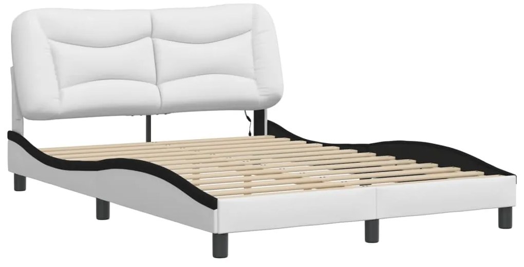Estrutura cama c/ luzes LED 140x200cm couro artif. branco/preto