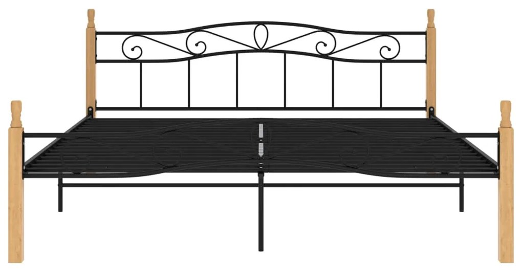 Estrutura de cama 200x200cm metal/madeira carvalho maciça preto