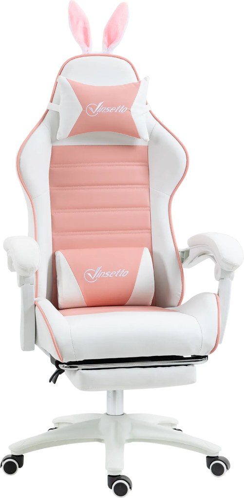 Cadeira Gaming Giratória de Couro PU com Altura Ajustável Inclinável 135° Apoio para a Cabeça 65x63x136-142 cm Rosa e Preto
