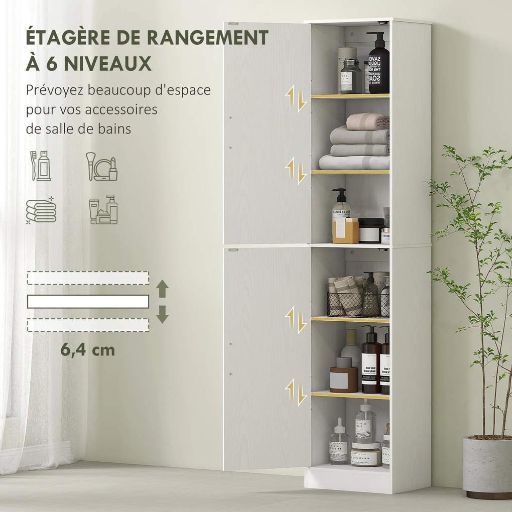 Armário de casa de banho tipo coluna com 2 portas e 4 prateleiras ajustáveis, 40 x 35 x 180 cm, branco