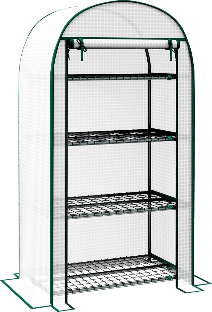 Outsunny Estufa de Varanda 4 Prateleiras Capa Pe 130 g/m² Porta Enrolável 80x50x160 cm Branco | Aosom Portugal