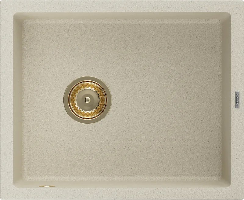 Mexen Pedro lava-louça de granito de 1 cuba 560 x 460 mm, bege, sifão dourado - 6508561000-69-G